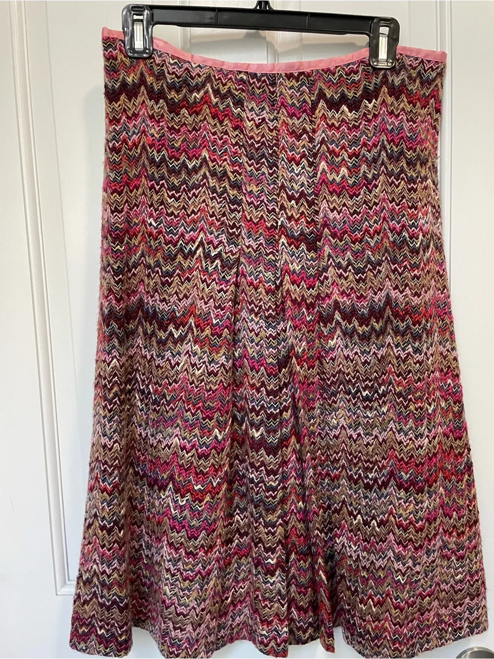 Vintage 1960s Pink Multicolor Flame Chevron Tweed Skirt Suit Set